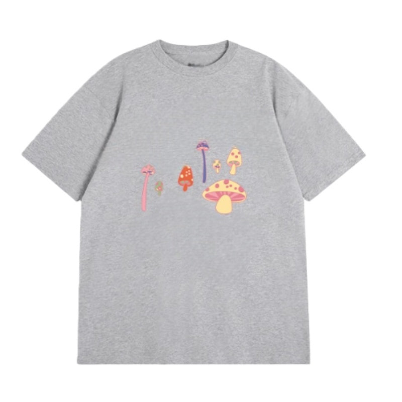 Graffiti Print Mushroom Grey T-Shirt