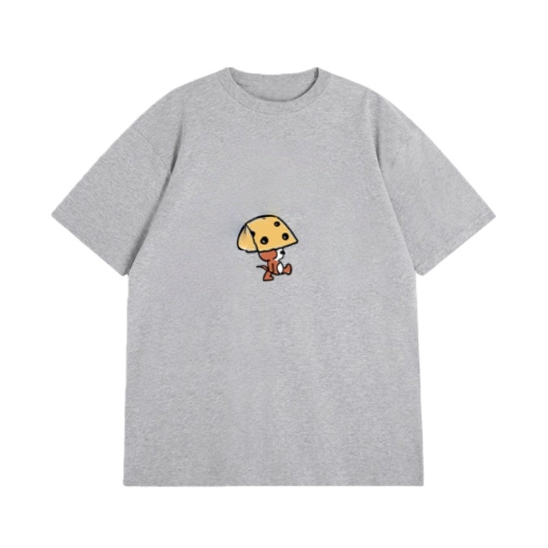Cartoon Pattern Simple Gray T-Shirt