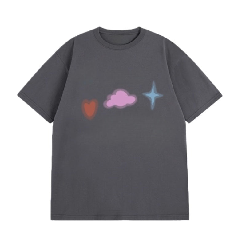 Retro Colorful Cloud Print T-Shirt