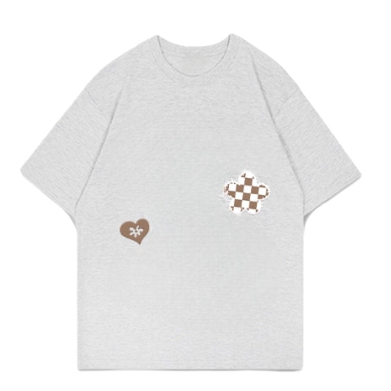 Gray Plaid Floral T-Shirt