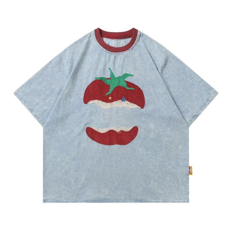 Modern Apple-Themed Print T-Shirt